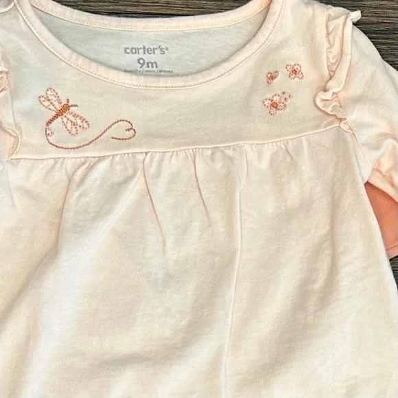 NWOT Carter’s Long Sleeve Legging Outfit Set Baby Girl 9 Months Peach & Cream - Picture 3 of 6